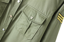 women shirts chest pockets embroidery turn down collar long sleeves button casual women tops loose blouse army green J4U66
