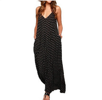 Women Strapless Polka Dot Casual Loose Long Maxi Dress Sexy Cotton Beachwear Vestidos Plus Size J4U66