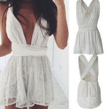 New women lace beach boho dress casual deep V neck sleeveless backless party dress white strap swimmwear beach Clothes J4U66