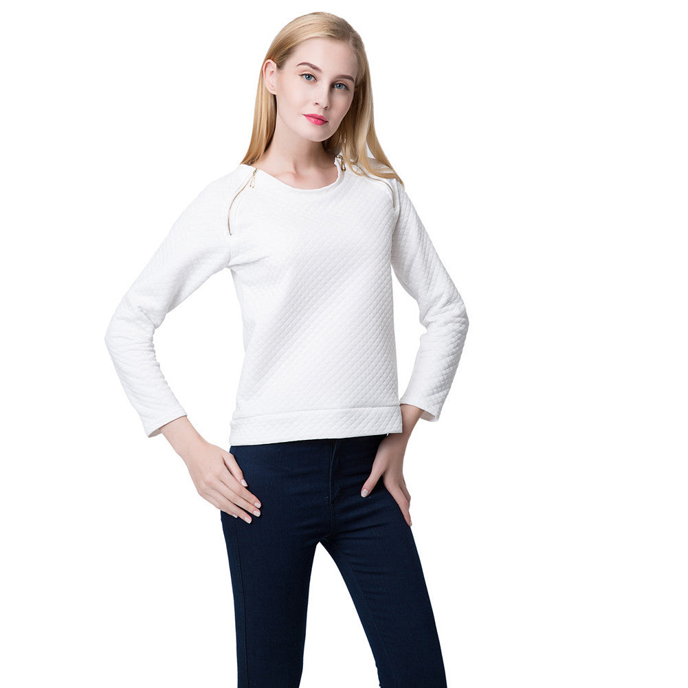 sweatshirt women tops long sleeve hoodies o neck loose tops casual pollover zipper basic suit J4U66