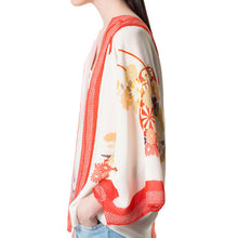 vintage women chiffon kimono floral print three quarter sleeves loose casual outerwear novelty clothing J4U66