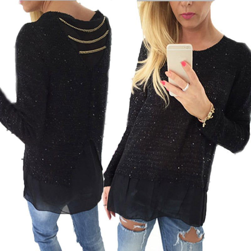 VogueWomen's Long Sleeve Loose Pullover Blouse Crewneck Long Tops Jumper J4U66