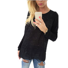 vogue womens long sleeve loose pullover blouse crewneck long tops jumper J4U66