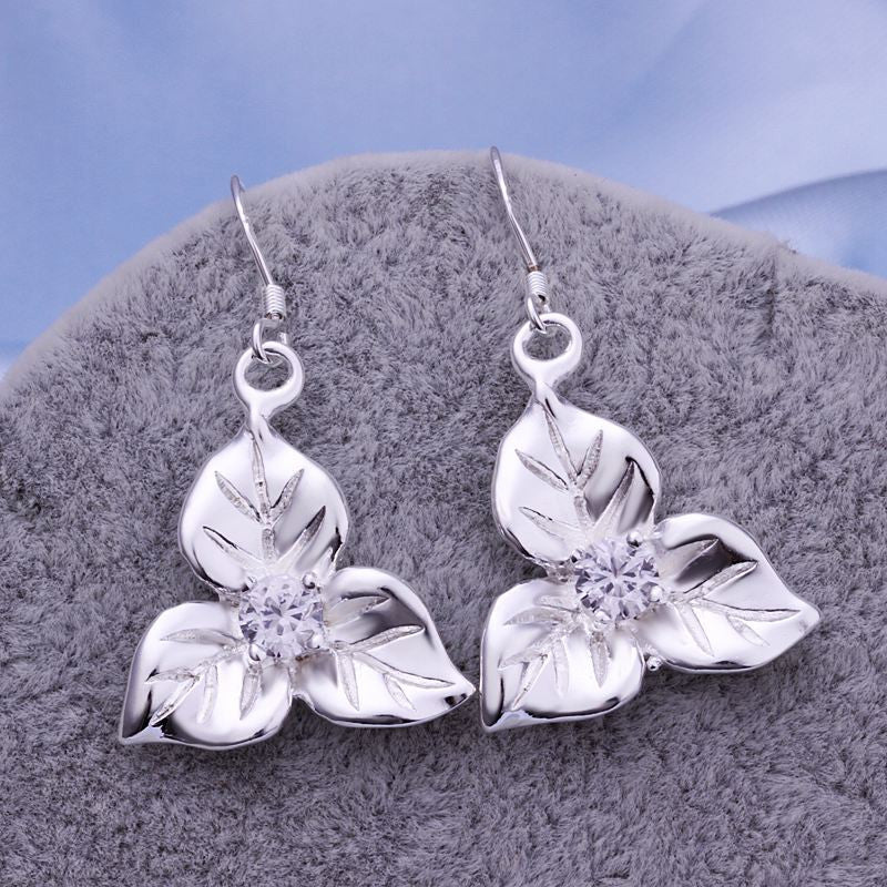 silver plated earing austria crystal flower earring silver plated earrings smte25 J4U66