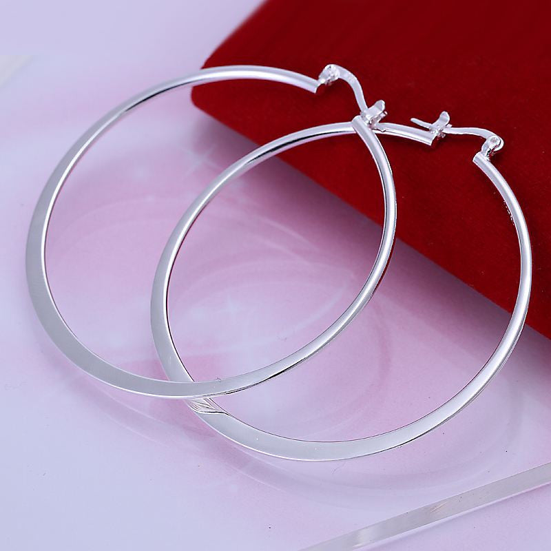 silver plated earing flat circle hoop earring silver plated earrings smte043 J4U66