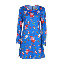 Ladies Women Long Sleeve Olaf Santa Printing O-neck Party Elegant Swing Dress Plus Size S-XL Vestidos J4U66