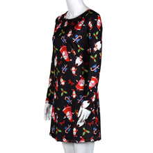 Ladies Women Long Sleeve Olaf Santa Printing O-neck Party Elegant Swing Dress Plus Size S-XL Vestidos J4U66