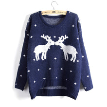 Women Reindeer Sweater Deer Thicken Pullovers Lady Knitted Cotton Sweaters J4U66