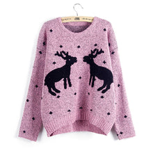 Women Reindeer Sweater Deer Thicken Pullovers Lady Knitted Cotton Sweaters J4U66