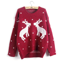 Women Reindeer Sweater Deer Thicken Pullovers Lady Knitted Cotton Sweaters J4U66