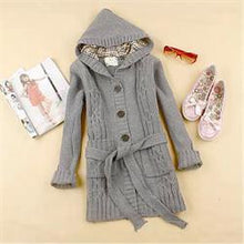 Cardigan Women Full Sleeve Long Loose Knitted Cardigans Hooded Sweater For Young Lady J4U66