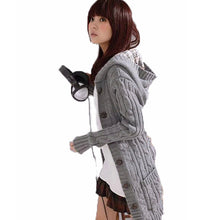 Cardigan Women Full Sleeve Long Loose Knitted Cardigans Hooded Sweater For Young Lady J4U66