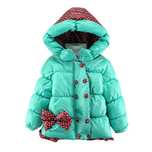 Super Warm Baby Girl Down Coat Bebe Hooded Jacket Bowknot Long Sleeve Jackets Kids Polka Dot Outwear J4U66
