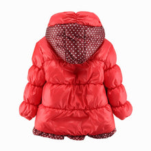 Super Warm Baby Girl Down Coat Bebe Hooded Jacket Bowknot Long Sleeve Jackets Kids Polka Dot Outwear J4U66