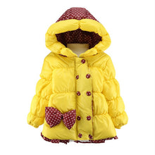 Super Warm Baby Girl Down Coat Bebe Hooded Jacket Bowknot Long Sleeve Jackets Kids Polka Dot Outwear J4U66