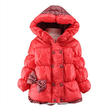 Super Warm Baby Girl Down Coat Bebe Hooded Jacket Bowknot Long Sleeve Jackets Kids Polka Dot Outwear J4U66