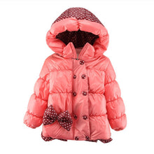 Super Warm Baby Girl Down Coat Bebe Hooded Jacket Bowknot Long Sleeve Jackets Kids Polka Dot Outwear J4U66