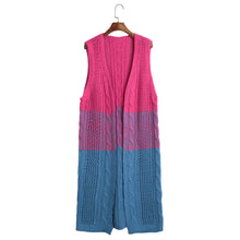 women gradient knitted long cardigan twist open front sleeveless casual long outwear blue light blue yellow J4U66