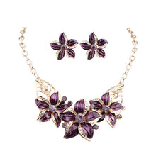Woman Lady Party Oil Drop Flower Romantic WF Jewelry Set Necklace Earrings J4U66