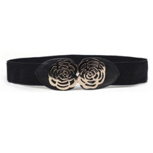 women adjustable elastic stretch flower buckle wide waist belt waistband J4U66