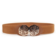 women adjustable elastic stretch flower buckle wide waist belt waistband J4U66