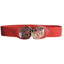 women adjustable elastic stretch flower buckle wide waist belt waistband J4U66