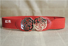 women adjustable elastic stretch flower buckle wide waist belt waistband J4U66