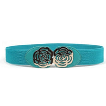 women adjustable elastic stretch flower buckle wide waist belt waistband J4U66