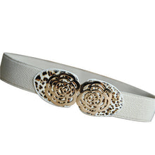 women adjustable elastic stretch flower buckle wide waist belt waistband J4U66