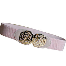 women adjustable elastic stretch flower buckle wide waist belt waistband J4U66