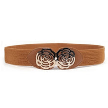 women adjustable elastic stretch flower buckle wide waist belt waistband J4U66