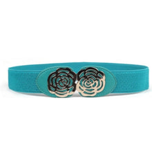 women adjustable elastic stretch flower buckle wide waist belt waistband J4U66