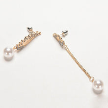 Women Asymmetric Double Angel Wings Dangle Earrings Gold Color Long Pearl Earrings For Women Gifts  J4U66