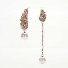 Women Asymmetric Double Angel Wings Dangle Earrings Gold Color Long Pearl Earrings For Women Gifts  J4U66