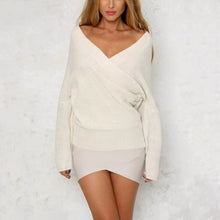 Loose Long Sleeve V Neck Sweater Tops Pullovers Thin Black White Sweaters J4U66