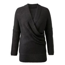 women loose long sleeve v neck sweater tops pullovers thin black white sweaters J4U66