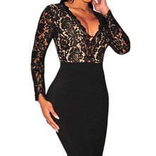 women bandage bodycon dress v neck back zipper long sleeve sexy dress black lace party dresses plus size vestidos J4U66