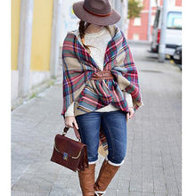 women blanket oversized tartan plaid scarf wrap shawl poncho jacket coat stole J4U66