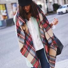 women blanket oversized tartan plaid scarf wrap shawl poncho jacket coat stole J4U66