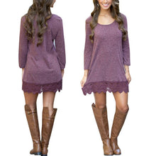 Casual Lace Dress Long Sleeve Knitted Purple DressesJFY66