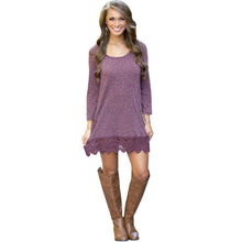 Casual Lace Dress Long Sleeve Knitted Purple DressesJFY66
