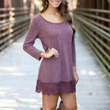 Casual Lace Dress Long Sleeve Knitted Purple DressesJFY66