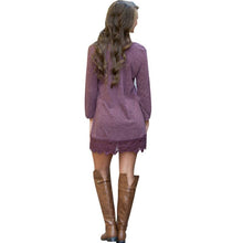 Casual Lace Dress Long Sleeve Knitted Purple DressesJFY66