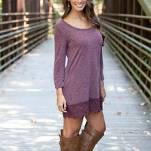 Casual Lace Dress Long Sleeve Knitted Purple DressesJFY66