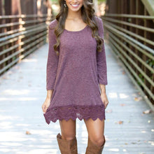 Casual Lace Dress Long Sleeve Knitted Purple DressesJFY66