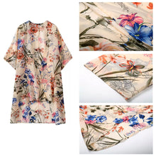 women chiffon blouses open front floral leaf print half sleeves thin outerwear loose elegant cardigan women coat yellow J4U66