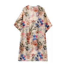 women chiffon blouses open front floral leaf print half sleeves thin outerwear loose elegant cardigan women coat yellow J4U66