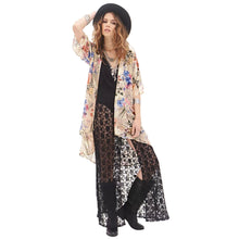 women chiffon blouses open front floral leaf print half sleeves thin outerwear loose elegant cardigan women coat yellow J4U66
