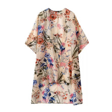 women chiffon blouses open front floral leaf print half sleeves thin outerwear loose elegant cardigan women coat yellow J4U66
