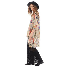 women chiffon blouses open front floral leaf print half sleeves thin outerwear loose elegant cardigan women coat yellow J4U66